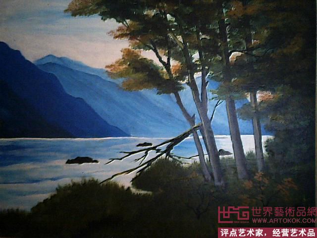 薄像旗的国画；油画作品[江岸]